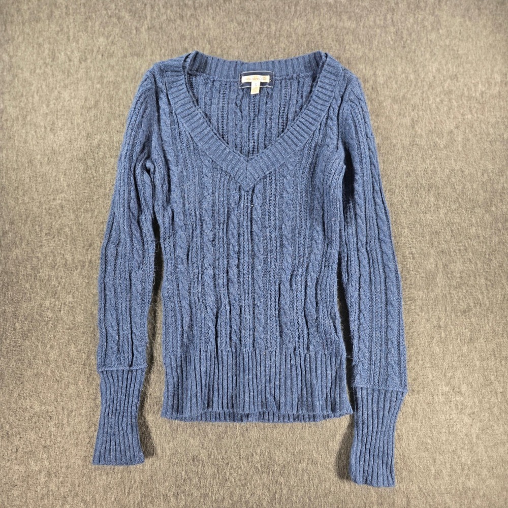 Vintage Y2K Aeropostale Sweater Womens Small Blue Cable Knit Angora V-Neck Fairy